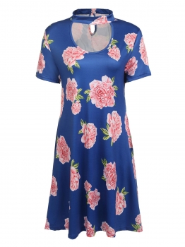 

Stand Collar Choker Cut Out Floral Dress, Multicolor