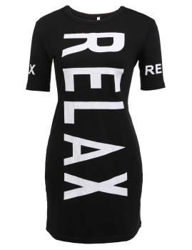

Black Round Collar Graphic Bodycon T-Shirt Dress, Multicolor