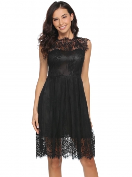 

Black Cap Sleeve Lace A-Line Dress with Lining, Multicolor
