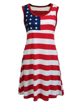 

Sleeveless V Neck American Flag Print Stripes Dress, Multicolor