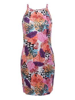 

Print Sleeveless Cut-out Back Spaghetti Strap Mini Dress, Multicolor