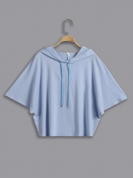 

Batwing Half Sleeve Hooded Solid Casual Short Hoodie, Multicolor