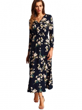 

Women Fashion Long Sleevee Button Down Floral Casual Party Maxi Dress, Multicolor