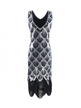 

1920s Style V-Neck Sleeveless Sequined Flapper Dress, Multicolor
