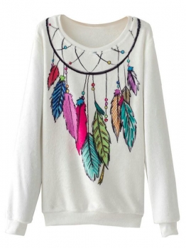 

1 Women Casual Round Neck Long Sleeve Printing Sweats Pullover Sweatshirt, Multicolor