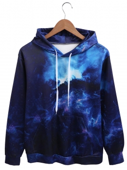 

Dark blue Unisex Hooded Long Sleeve Galaxy Front Pockets Pullover Loose Hoodies Sweatshirt, Multicolor