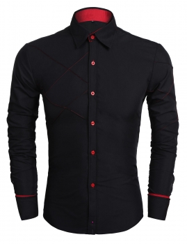 

Black Mens Casual Long Sleeve Slimming Checked Pattern Shirt, Multicolor
