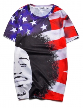 

American Flag Printed Round Neck Short Sleeve T-Shirt, Multicolor