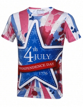 

Date of Independence Day Printed Round Neck Short Sleeve T-Shirt, Multicolor