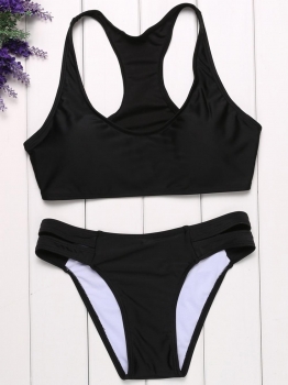 

Women Sexy Solid Cut Out Vest Style Split Bikini Set Swimwear, Multicolor