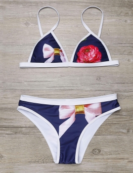 

Floral Bow Prints Split Bikini Set Swimwear, Multicolor