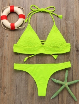 

Halter Padded Lace Up Solid Women's Bikini Set Swimwear, Multicolor