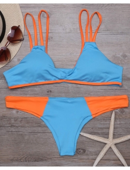 

Spaghetti Strap Patchwork Low Waist Bikini Set Swimwear, Multicolor