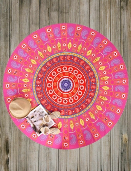 

Multicolor Printed Round Mandala Beach Blanket, Red