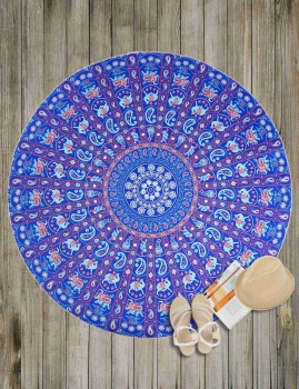 

Blue Round Paisley Printed Mandala Beach Blanket