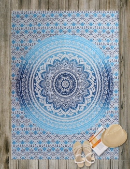 

Blue Tribal Printed Rectangle Mandala Beach Blanket, Multicolor