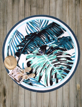 

Leaf Printed Round Mandala Beach Blanket, Mono style