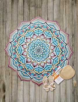

Flower Shape Printed Mandala Beach Blanket, Mono style