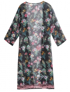 

Black Casual Chiffon Floral Printed Beachwear Cardigan, Multicolor