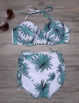 

Halter Printed High Waist Lace Up Bikini Set, Multicolor