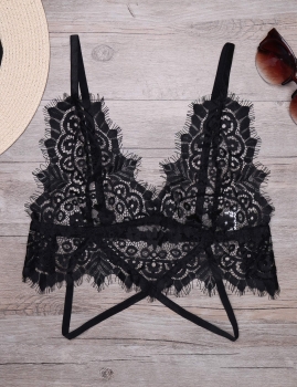 

Black Floral Lace Hollow Out Unpadded Lingerie Bralette, Multicolor
