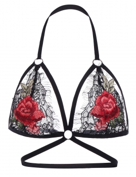 

Black Floral Embroidery Lace Unpadded Lingerie Bralette, Multicolor