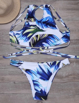 

Printed Backless Strappy Back Tie Bikini Set Swimwear, Multicolor