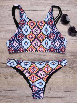 

Multicolored Printed Padded Push Up Bikini Set Swimwear, Multicolor
