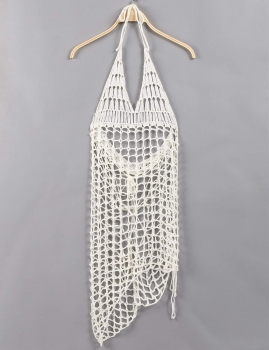 

White Spaghetti Strap Crochet Cut-out Sleeveless Cover-Ups