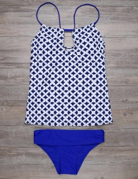 

Printed Keyhole Padded Push Up Tankini Set, Multicolor