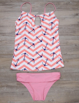 

Keyhole Printed Padded Push Up Tankini Set, Multicolor
