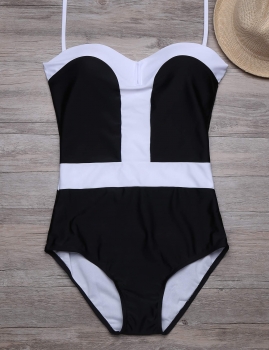 

Contrast Color Push Up High Waist One Piece Swimsuit, Multicolor
