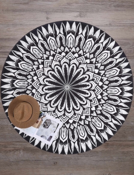 

Printed Contrast Color Round Mandala Beach Blanket, Black