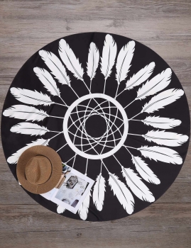 

Feather Printed Round Mandala Beach Blanket, Black