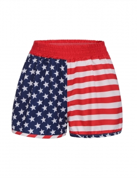 

Red Men Star Striped American Flag Printed Elastic Waist Beach Wear Shorts, Multicolor