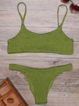 

Army green Spaghetti Strap Solid Low Waist Bikini Set Swimwear, Multicolor