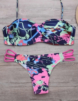 

Halter Printed Ladder Cut Out Bikini Set Swimwear, Multicolor