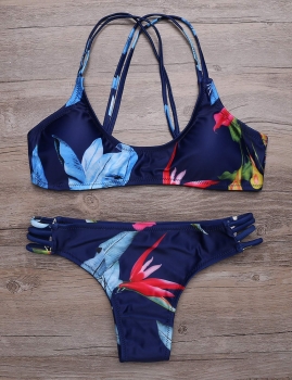 

Spaghetti Strap Printed Ladder Cut Out Bikini Set Swimwear, Multicolor