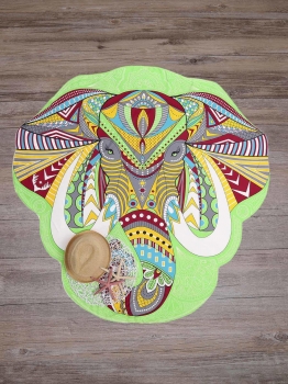 

Elephant Printed Irregular Shape Mandala Beach Blanket, Green