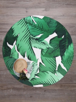 

Green Round Leaf Print Mandala Beach Blanket