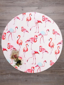 

Cranes Print Round Mandala Beach Blanket, Red