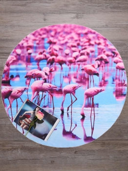

Flamingos Print Round Mandala Beach Blanket, Mono style