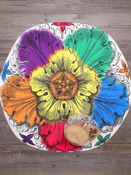 

Round Multicolored Flower Blossom Mandala Beach Blanket, Mono style