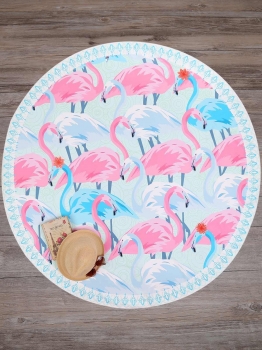 

Flamingos Printed Round Mandala Beach Blanket, Mono style