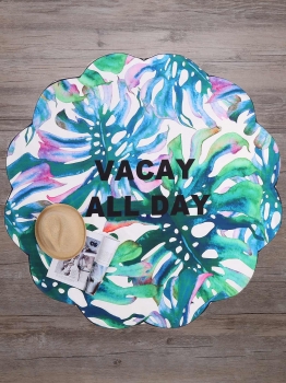 

Leaf Print Scalloped Trim Mandala Beach Blanket, Green