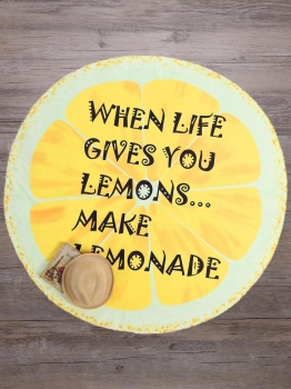 

Lemon Letters Print Round Mandala Beach Blanket, Yellow