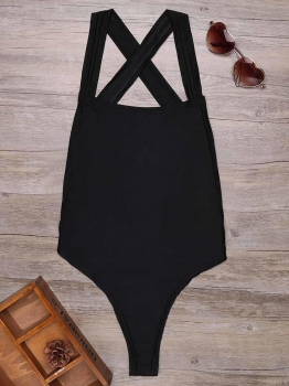 

Solid Cross Back Backless High Cut One Piece Swimsuit, Multicolor
