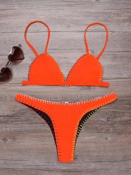 

Spaghetti Strap Solid Triangle Bikini Set Swimwear, Multicolor