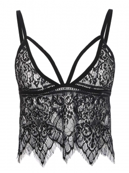 

Black Hollow Out Scalloped Eyelash Lace Bralet, Multicolor