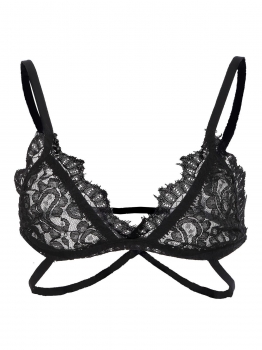 

Black Eyelash Lace Triangle Cross Strap Bralette, Multicolor